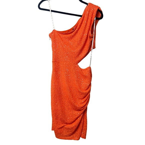 Tadashi Shoji One-Shoulder Sequin Cutout Cocktail Dress Size 10 - Picture 3 of 4